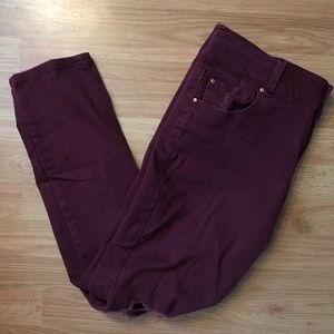 Maroon Distressed Crop Jeans